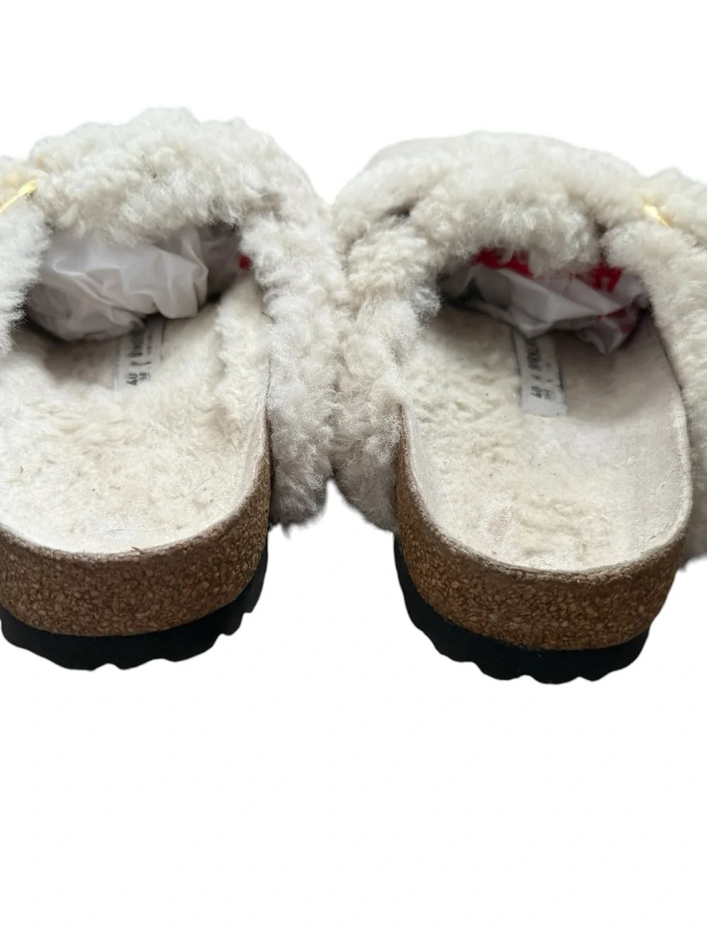 Birkenstock Boston Big Cream Shearling Clog Mule with Gold Buckle